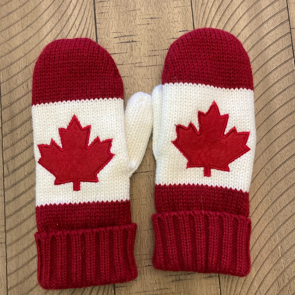 Red and White Maple Leaf Mittens